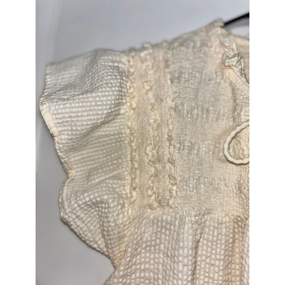 THML Anthro Butter Yellow Seersucker Smocked Tassel Flutter Sleeve Top XL - Picture 3 of 6